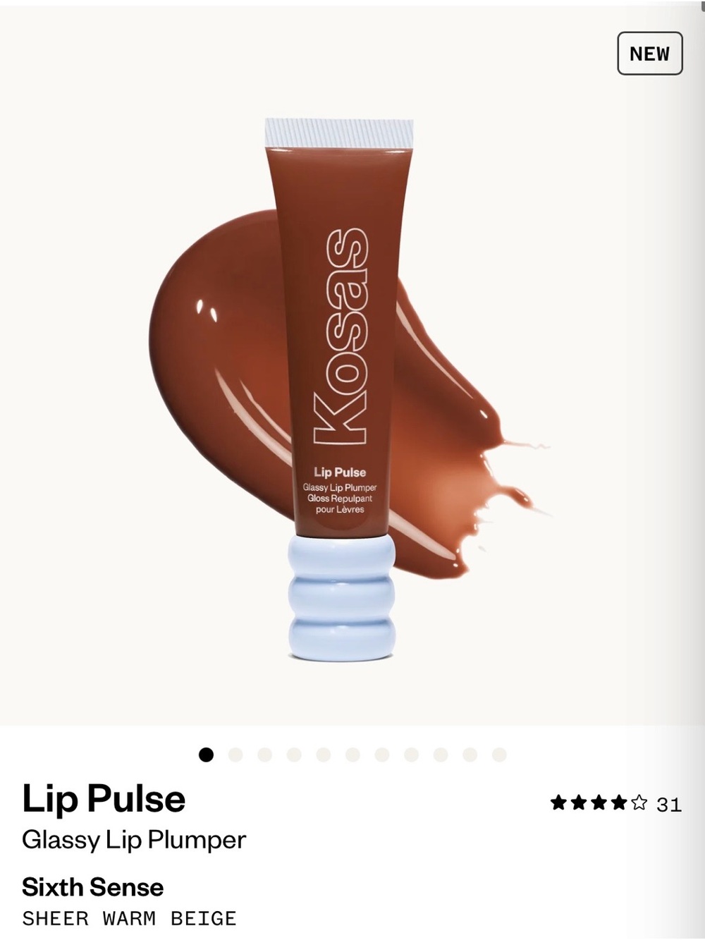 Kosas Lip Pulse Glassy Lip Plumper — Warm Brown sixth sense NEW in package